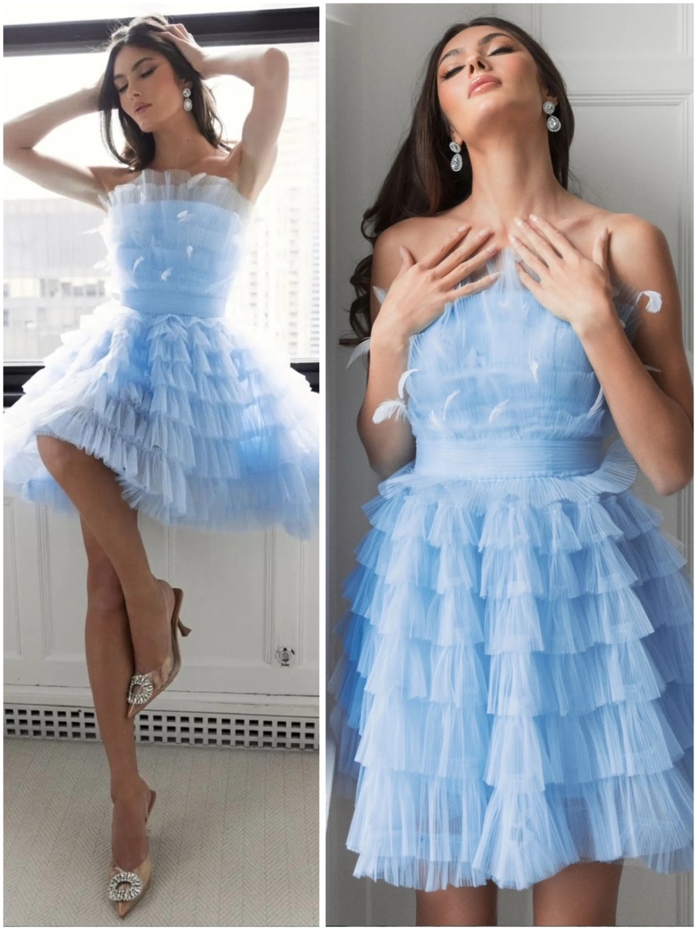 Mac Duggal 20529 Powder Blue Feather Strapless Tulle Fit & Flare Dress NWT 12 - Picture 2 of 16